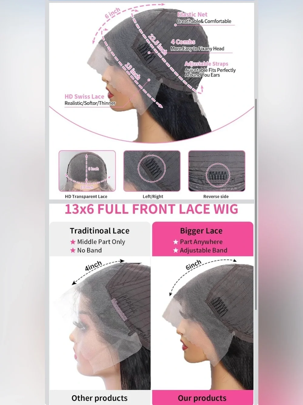 16” 13x6 Body Wave Lace Front Wig Human Hair 180 Density 13x6 Lace Front Wig